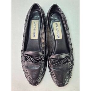 Nordstrom Women's Loafers Size 7.5 M Black Leather Dress Slip On Shoes VTG